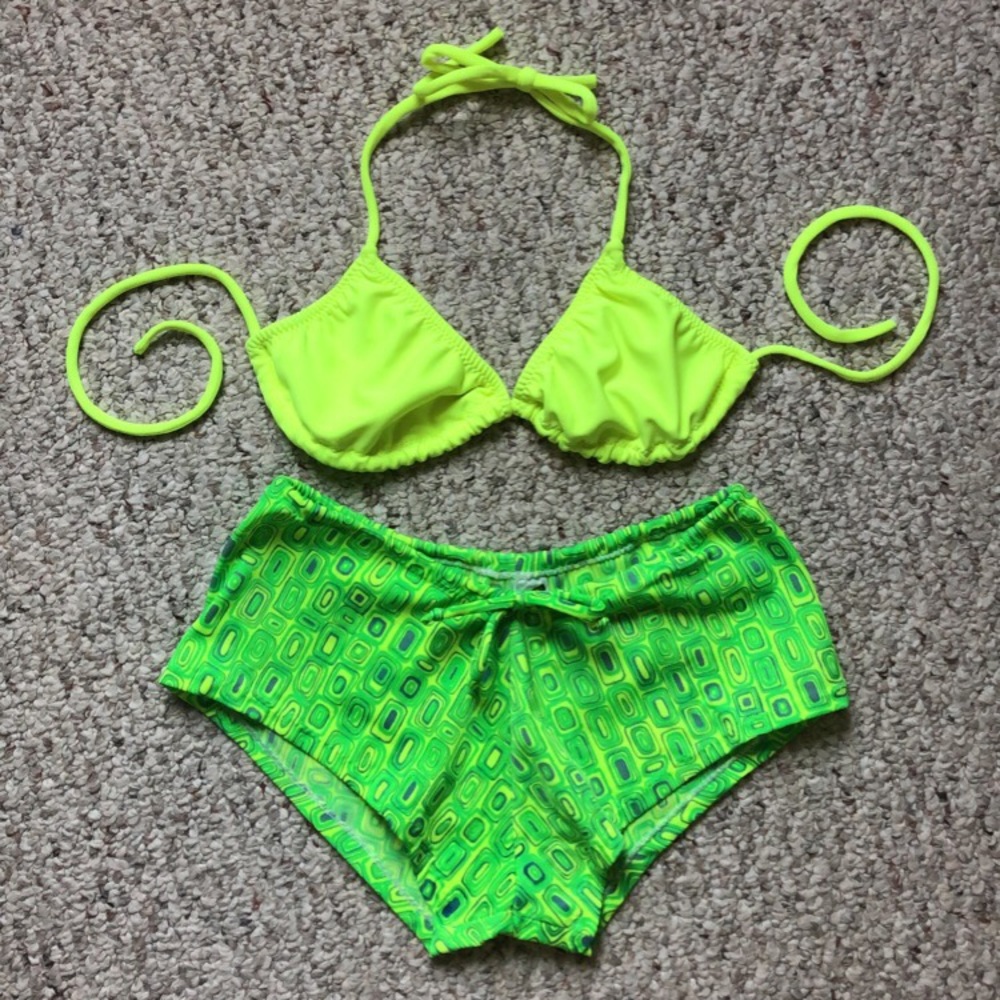 Neon yellow and green bikini